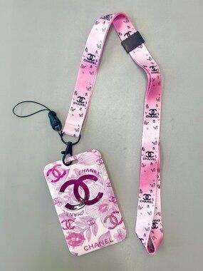 Designer Lanyard ID Holder - PINK KISSES
